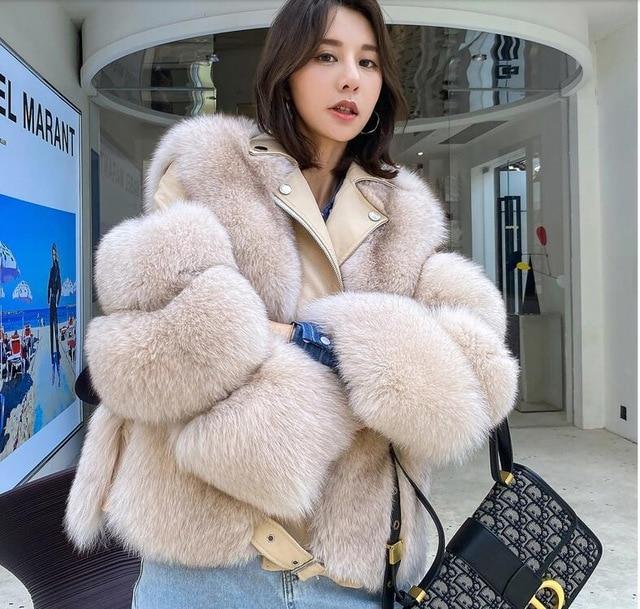 Her Shop Coats, Jackets & Blazers sand beige / S(bust 84cm) Double-faced Fur Moto & Biker Coat