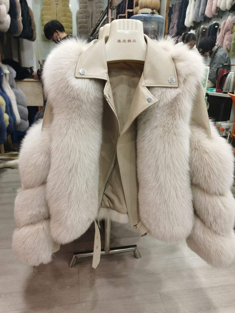 Her Shop Coats, Jackets & Blazers Double-faced Fur Moto & Biker Coat