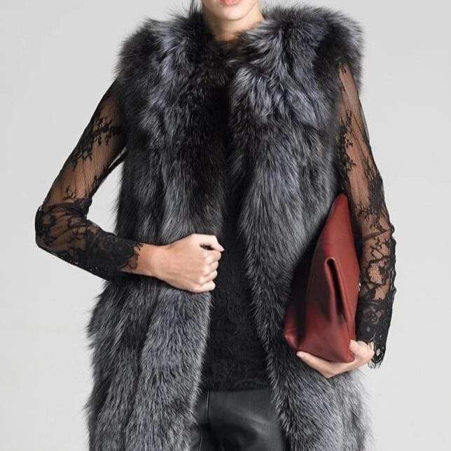 European Celebrities Style High Fashion 100/100 Natural Fox Fur Vest