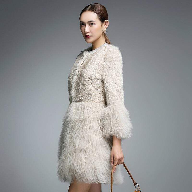 Real Fur Coat for Women Natural Lamb Fur with Mongolia Sheep Fur Coats