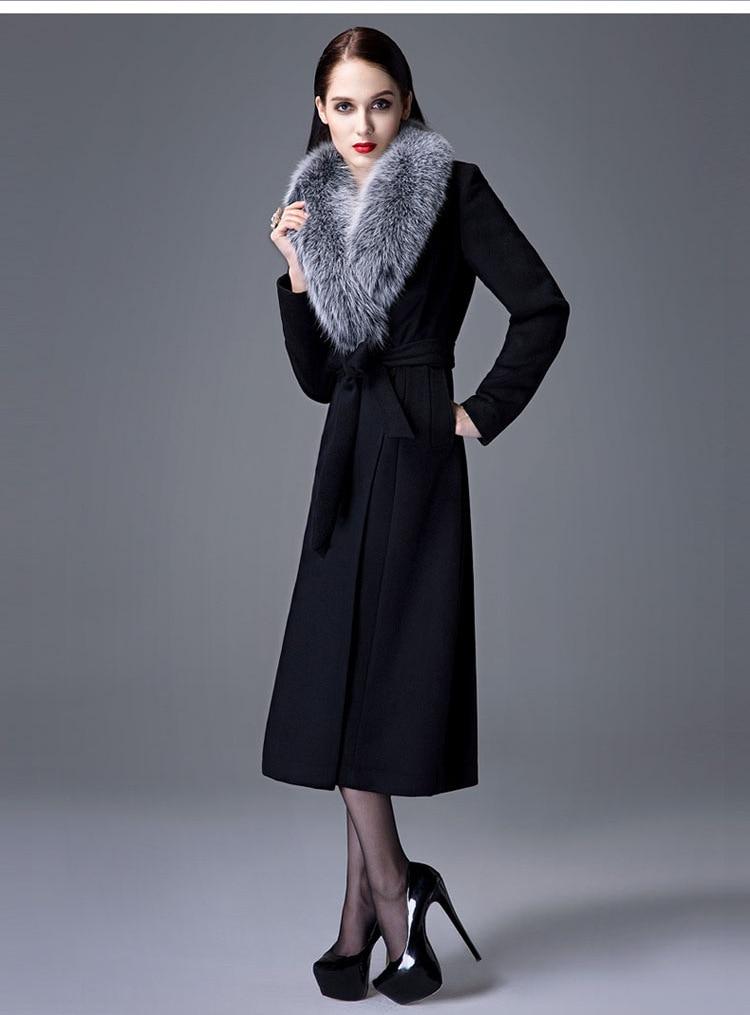 Her Shop Coats, Jackets & Blazers Woman Autumn Winter Thick Warm Wool Coat with Real Fox Fur Collar