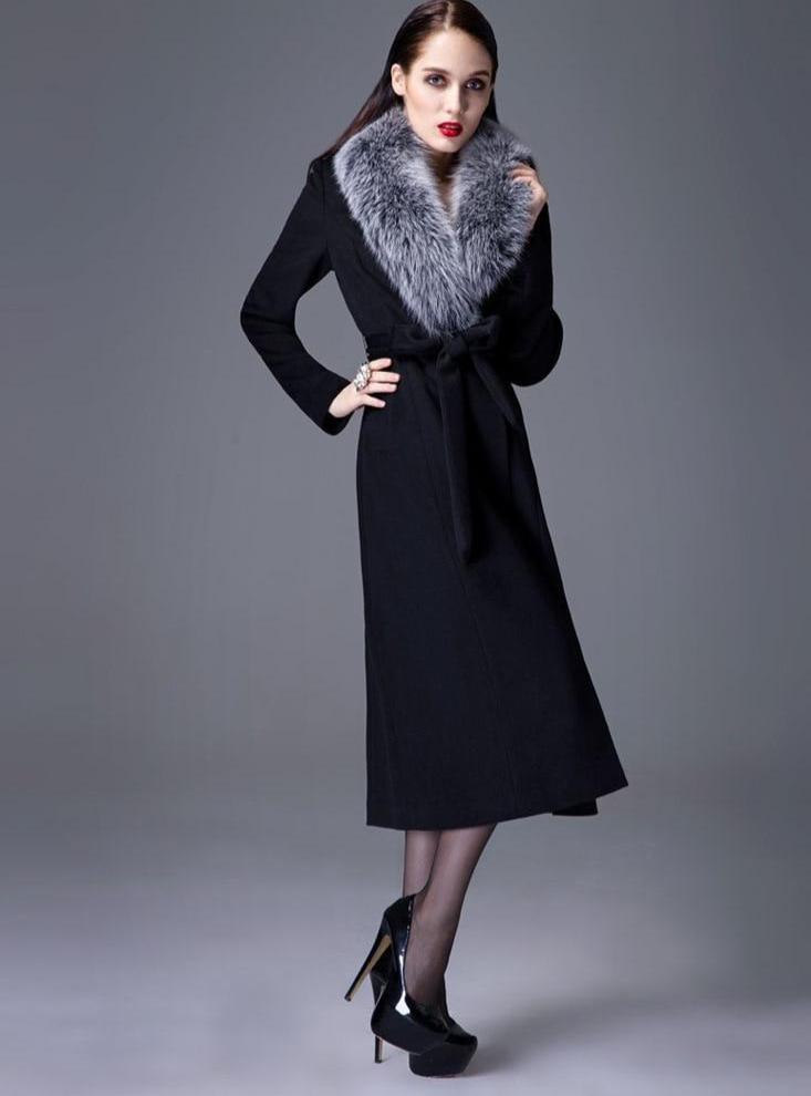 Her Shop Coats, Jackets & Blazers Woman Autumn Winter Thick Warm Wool Coat with Real Fox Fur Collar