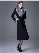 Her Shop Coats, Jackets & Blazers Woman Autumn Winter Thick Warm Wool Coat with Real Fox Fur Collar