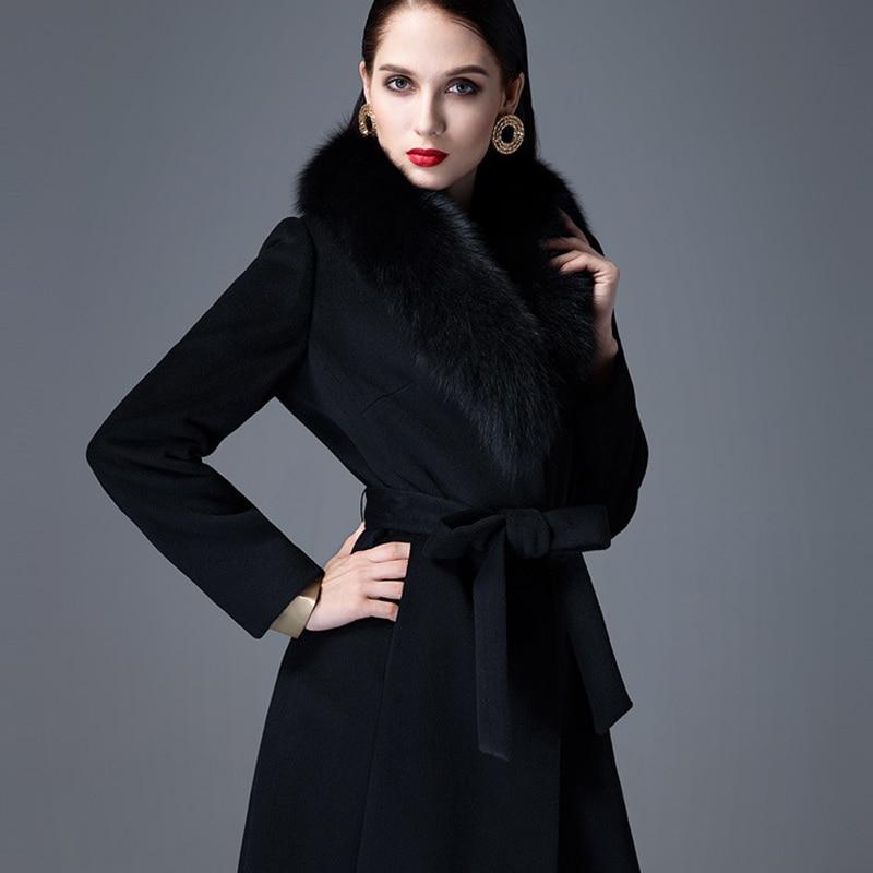 Her Shop Coats, Jackets & Blazers Woman Autumn Winter Thick Warm Wool Coat with Real Fox Fur Collar