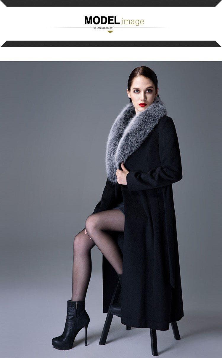 Her Shop Coats, Jackets & Blazers Woman Autumn Winter Thick Warm Wool Coat with Real Fox Fur Collar