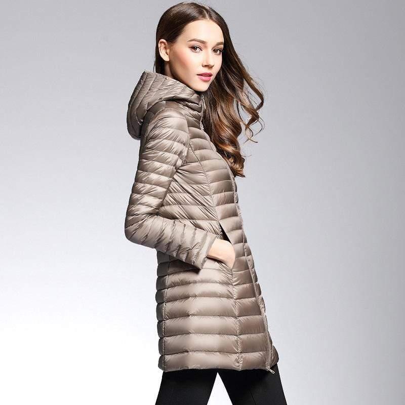 Woman Padded Hooded  White Duck Down Long Jacket - HER SHOP