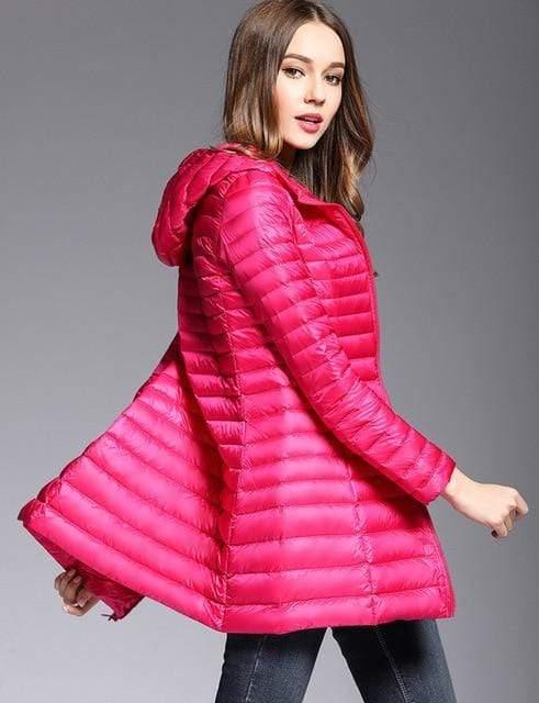 Woman Padded Hooded  White Duck Down Long Jacket - HER SHOP