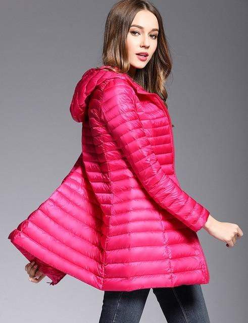 Woman Padded Hooded  White Duck Down Long Jacket