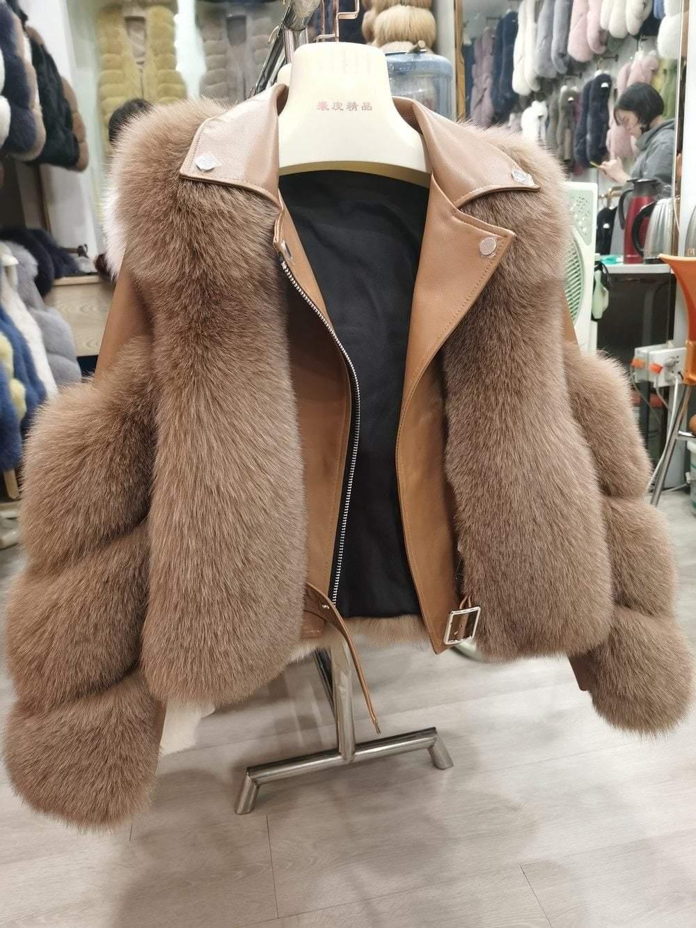 Her Shop Double-faced Fur Moto & Biker Coat