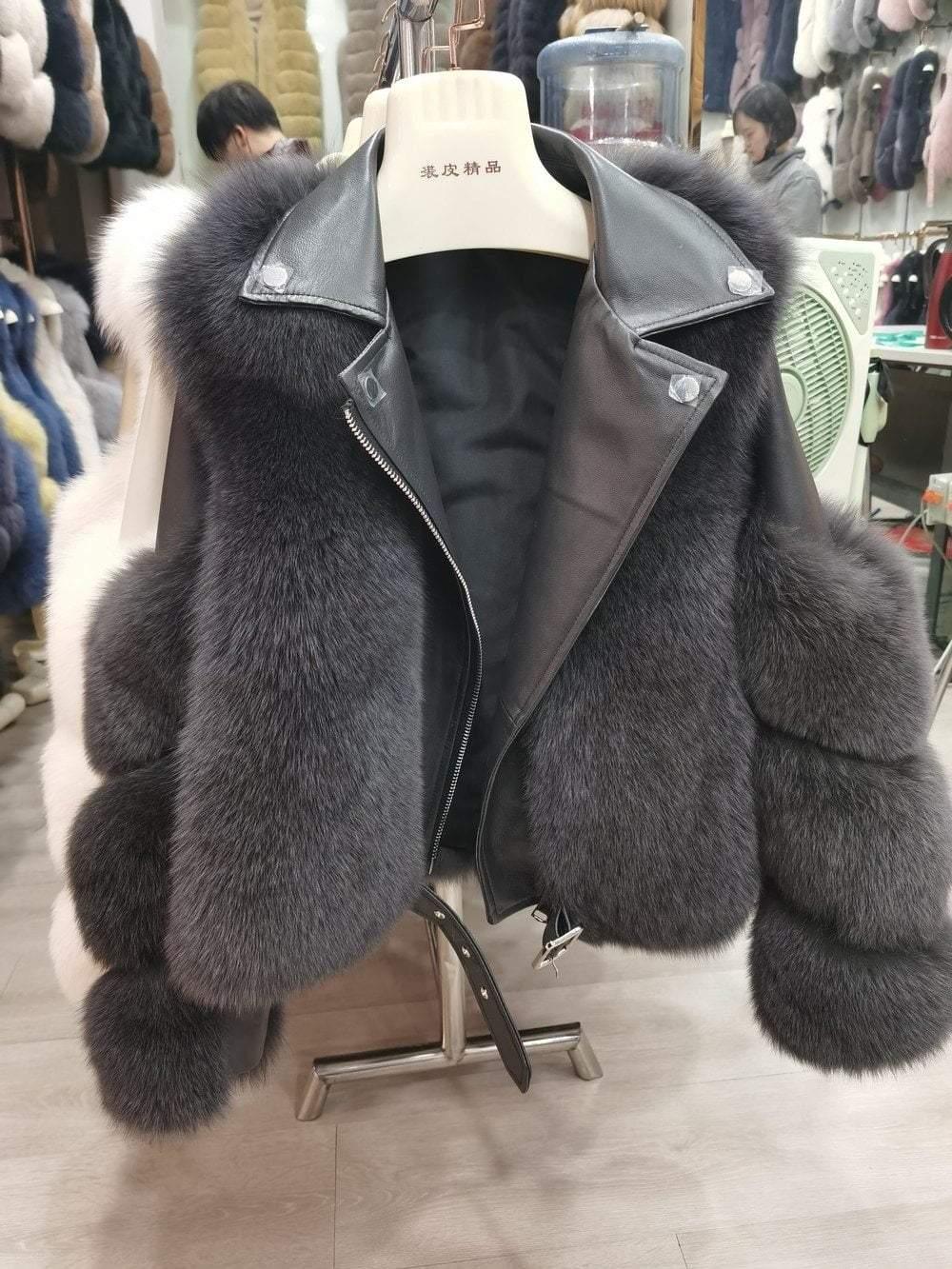 Her Shop Double-faced Fur Moto & Biker Coat
