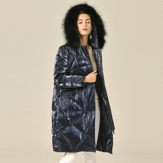 Down Jacket Woman Hooded 90% White Goose Down Women's Down Coats with Real Fox - HER SHOP