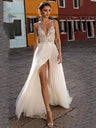 chinese dress ladies Beach Boho Wedding Dress Mermaid/Trumpet Spaghetti Straps Lace Bridal Gown QW2363 US4 / Ivory main image 1