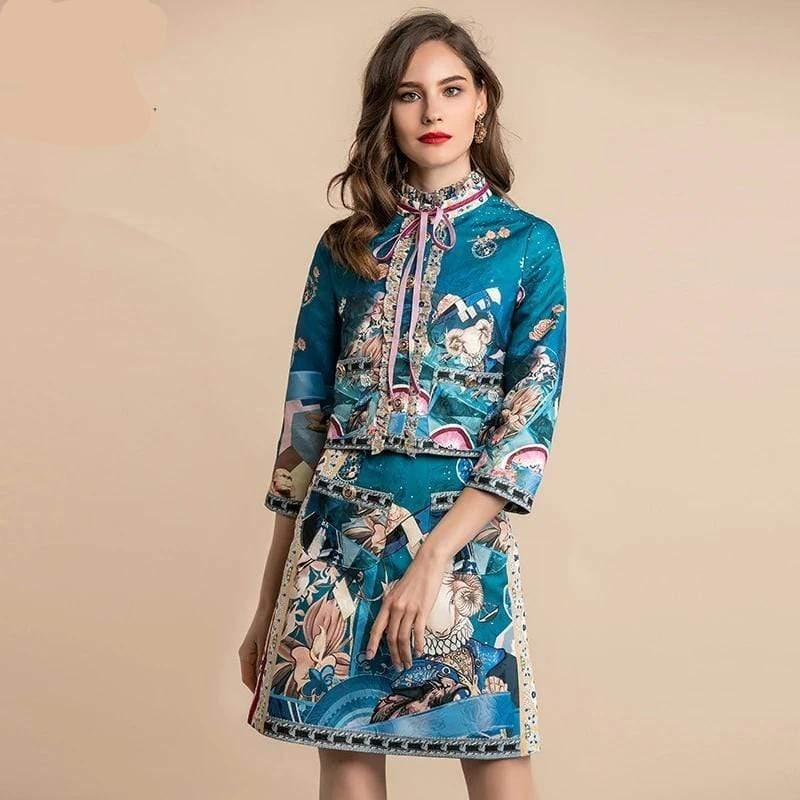 Fashion Designer High Quality Elegant Party Vintage Skirts Two Pieces Set for Women - HER SHOP