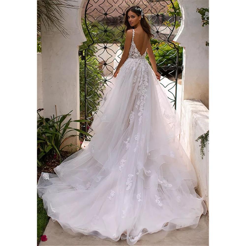 Custom Made Long Boho A-Line Wedding Dress Sexy Backless Beach Bridal Gown Ivory / Custom Size / 50cm Custom Made Long Boho A-Line Wedding Dress Sexy Backless Beach Bridal Gown Ivory / Custom Size / 50cm