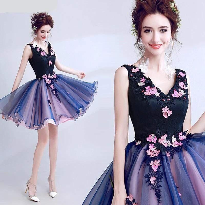 Luxury Elegant Famous Appliques Flowers  Evening Party Dress (Short)