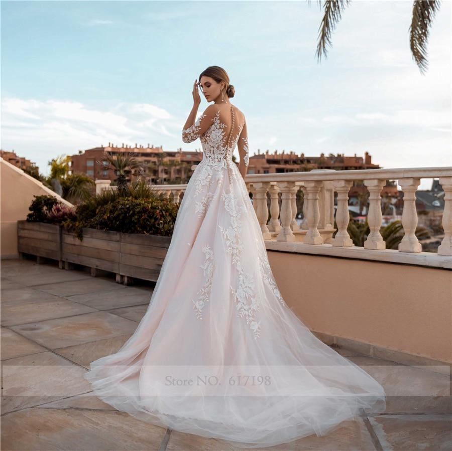 Sheer Floral Applique Blush Wedding Dress Sheer Floral Applique Blush Wedding Dress