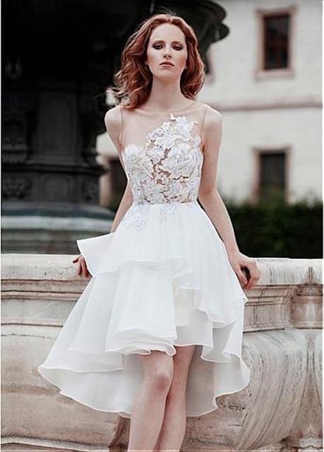 Custom Made Short Hi-Lo Mini Beach Wedding Dress Flirty & Modern Style White / 12 Custom Made Short Hi-Lo Mini Beach Wedding Dress Flirty & Modern Style White / 12