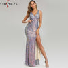 Slit Sexy Sequins Evening Dress Women V-neck Long Party Dress YD16537