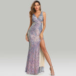 Her Shop Dress Slit Sexy Sequins Evening Dress Women V-neck Long Party Dress YD16537