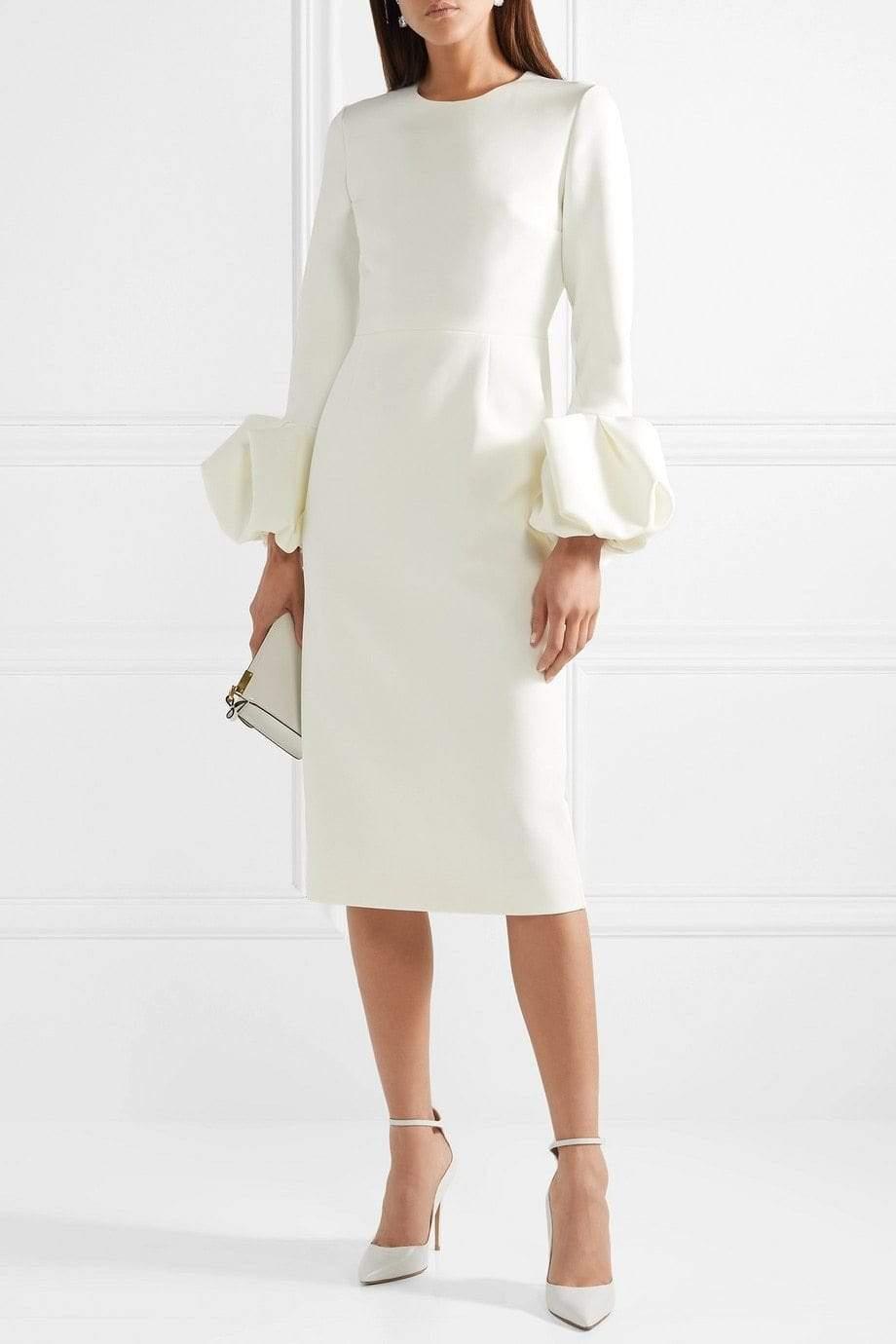 bubble chiffon dress Off The Shoulder Pleated 100% Silk Chiffon Wedding Dress with Long Bubble Sleeves