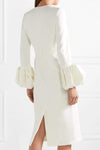 White Bubble Cuff Chiffon Dress for Women
