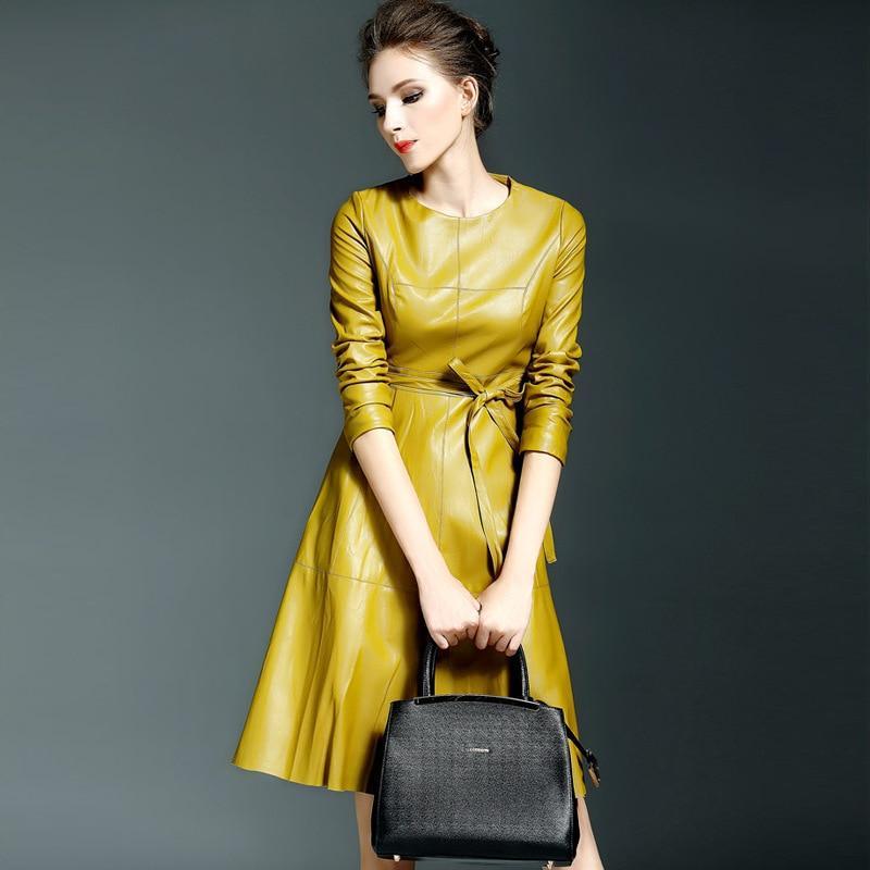 Women High Quality Faux Leather Office Lady A-line Dresses Black / S Women High Quality Faux Leather Office Lady A-line Dresses Black / S