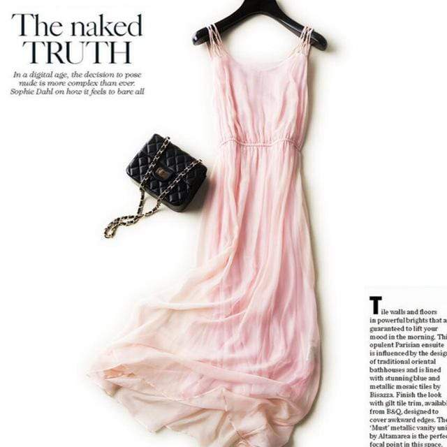 Her Shop Dresses Pink / S 100% Silk Spaghetti-Strap Beach Dress