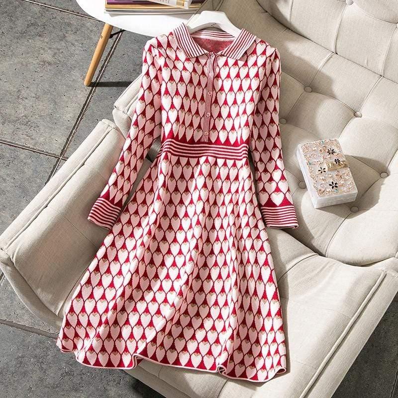 Cute Heart Pattern Jacquard Dress - HER SHOP