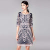 Fashion Party Cocktail O-Neck Allover Appliques Embroidery Dress