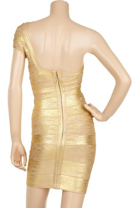 Gold Stamp One Shoulder Bandage Dress HER SHOP Gold Stamp One Shoulder Bandage Dress HER SHOP