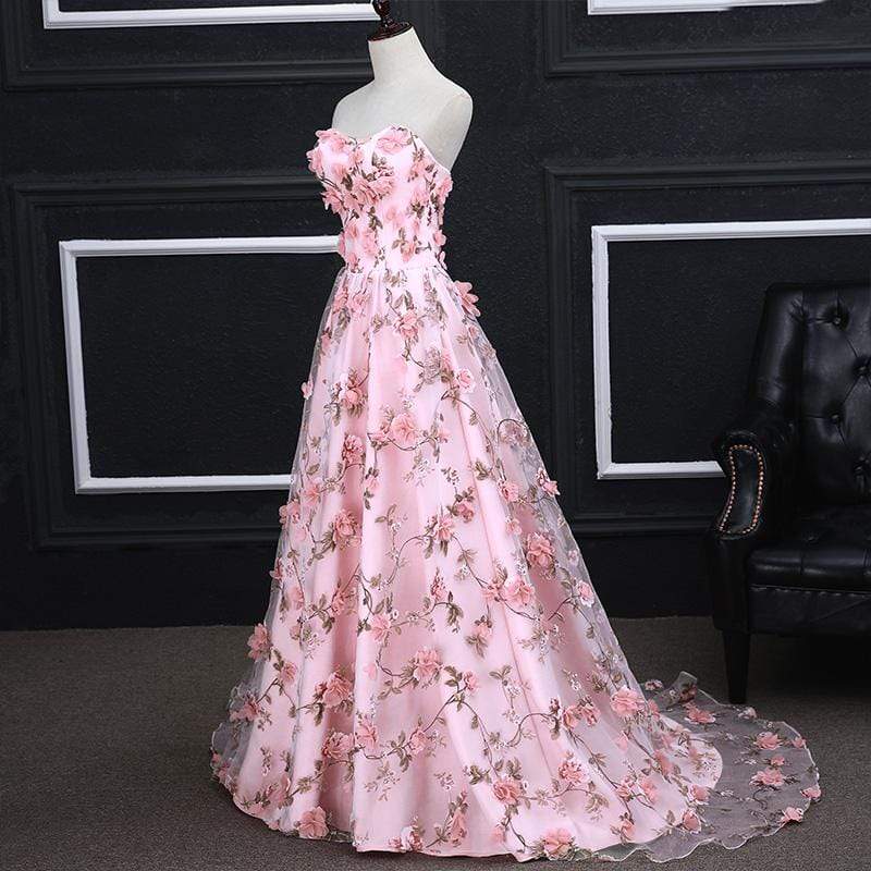 Long Appliqued Flowers Party Prom Dress