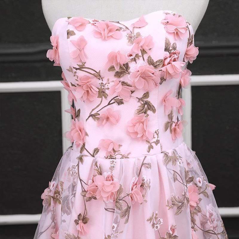 Long Appliqued Flowers Party Prom Dress Pink / 4 Long Appliqued Flowers Party Prom Dress Pink / 4