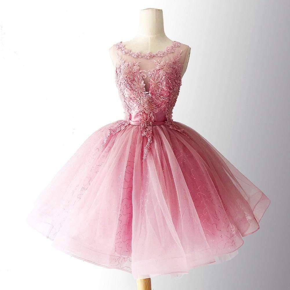 New Pink Homecoming Dresses / Appliques Beaded Party Cocktail Party Dress juniors - HER SHOP