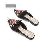 Her Shop Flats Embroidered Lady Blue Satin Mules