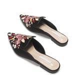Her Shop Flats Embroidered Lady Blue Satin Mules