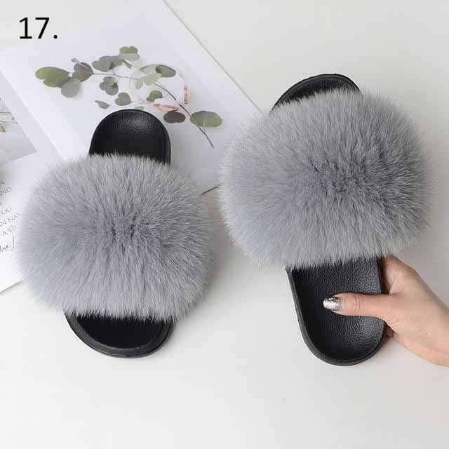 Women Casual Real Fox Fur Slippers