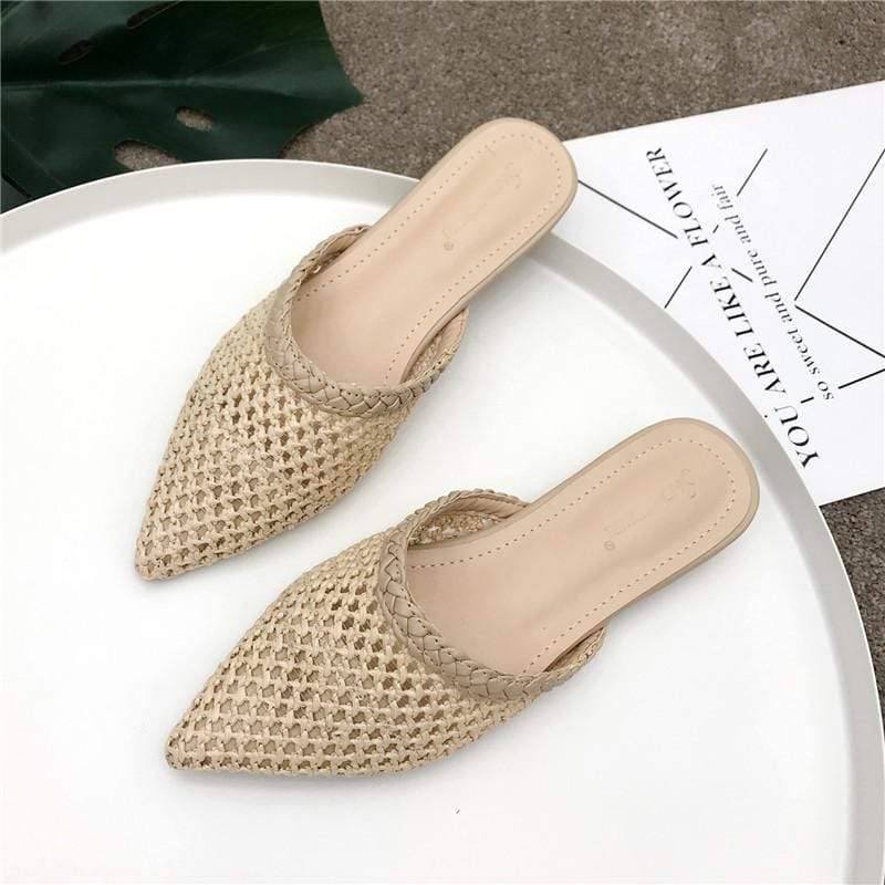 Women's Slippers Loafer Knitting Shoes Mule Flat Shoes Pointed No Back  Slippers