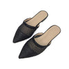 Women Pointed Toe Loe Heel Slide Sandals/ Slippers Cane Woven Beach Shoes Mule Slippers