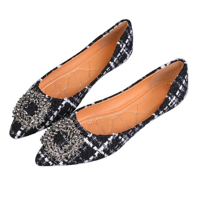 Women's Pointed Toe Office Ladies Plaid Shoes