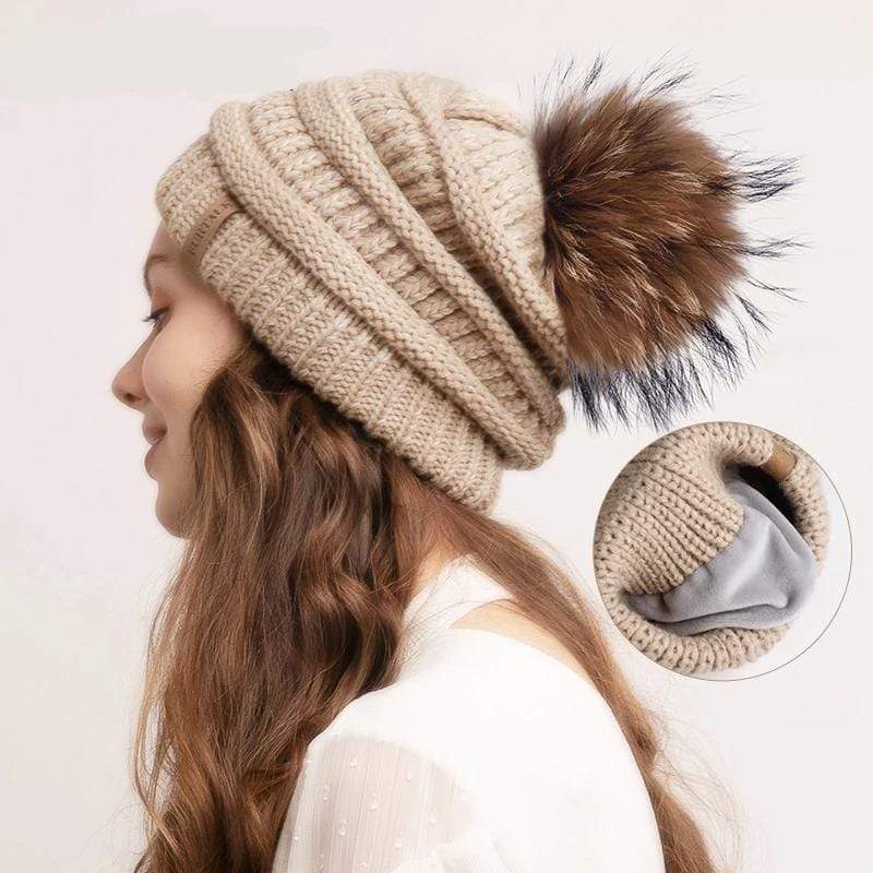 Pompom Slouchy Beanie Hat with Velvet