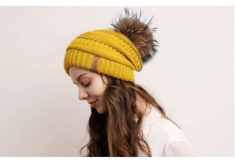 Pompom Slouchy Beanie Hat with Velvet