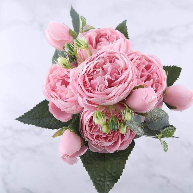Rose Pink Artificial Silk Peony Flowers Bouquet (indoor)