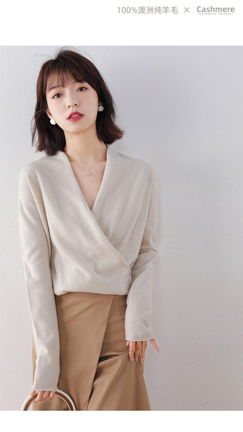 Her Shop Hot Sale 100% Pure Wool Knitted Sweater Women V-neck Long Sleeve Standard Cashmere Knitwear Winter New Fashion Female Jumpers