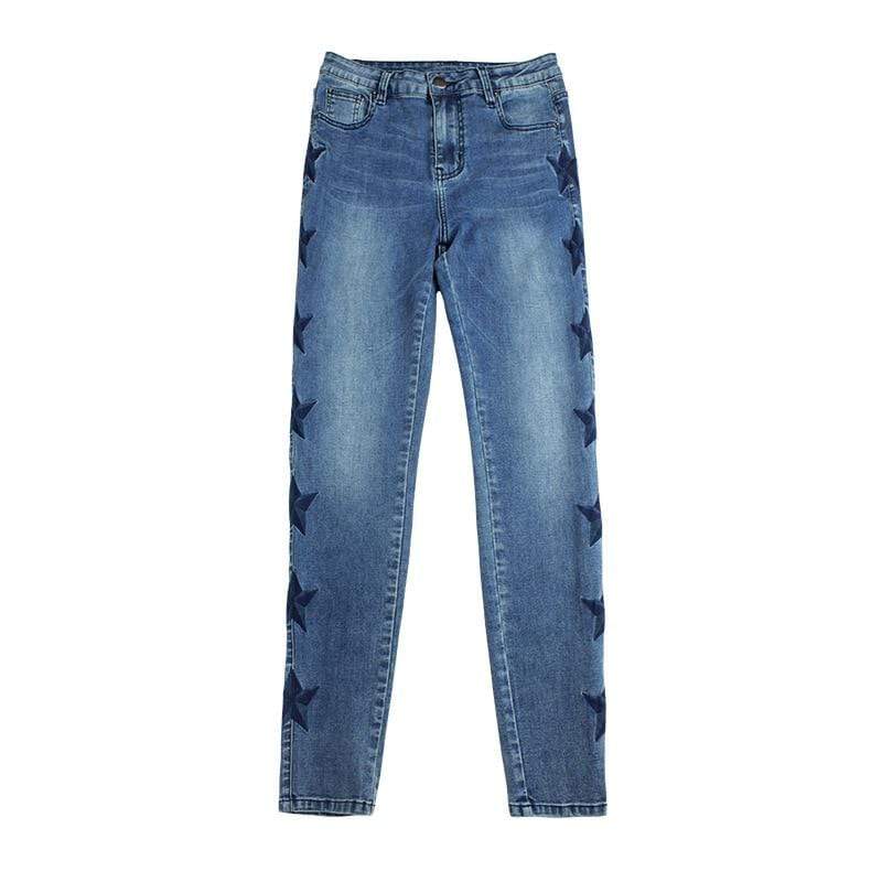 Star Pattern Side Stripe Elasticity Skinny Jeans