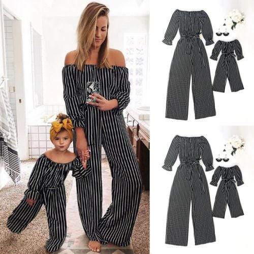Fashion Striped Family Matching Clothes for Mother and Daughter