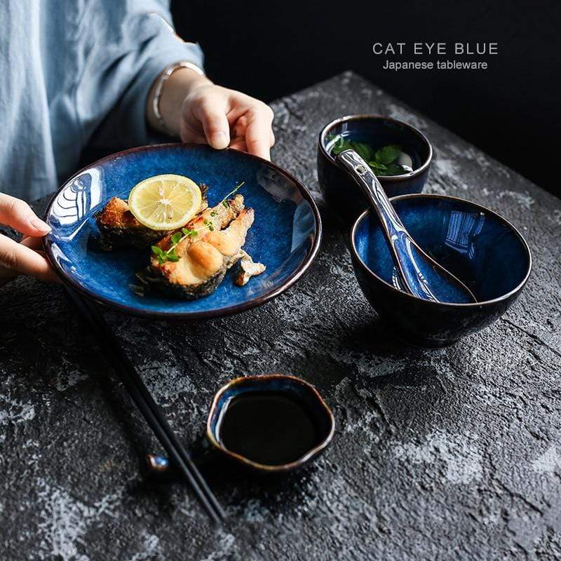 Deep Blue Ceramic Tableware 5-piece Set