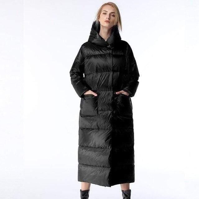 Long Knee Purple Down Jacket Fashion Hooded Parka