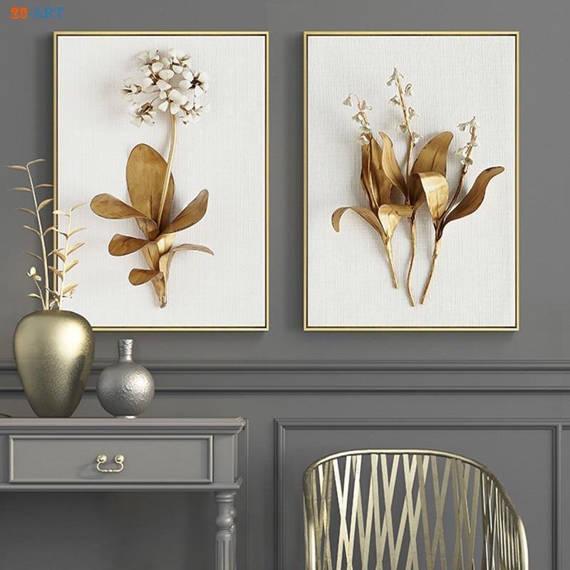 Minimalist Canvas Painting Golden Lilac Hyacinth Orchid Tulip Botanical Prints - HER SHOP