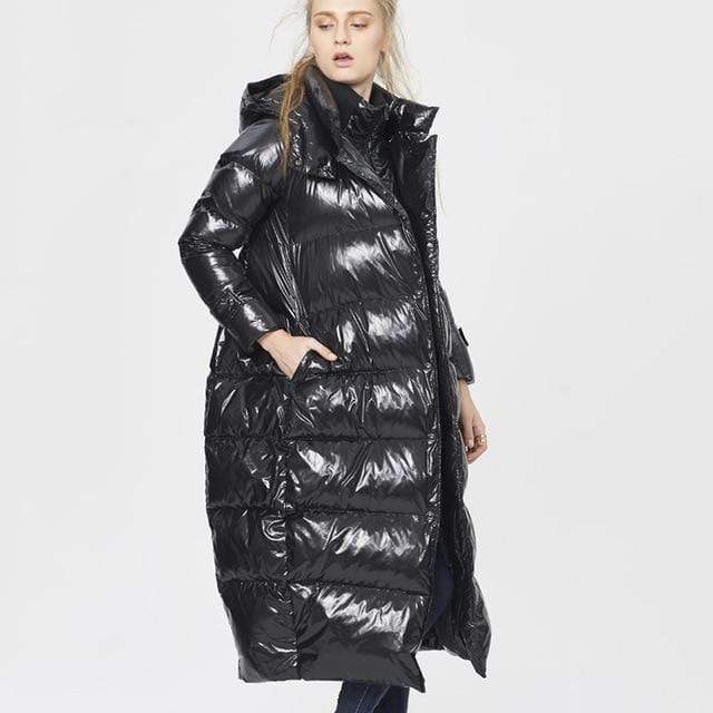 New Fashion Fake Two Piece Hooded White Duck Feather Coat Female