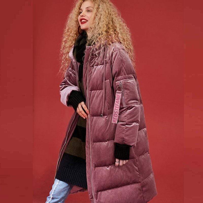 New Long Paragraph Over The Knee Thickening Loose Thin Feather Coat Female